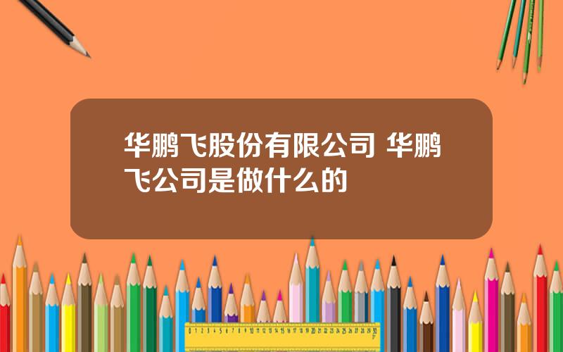 华鹏飞股份有限公司 华鹏飞公司是做什么的
